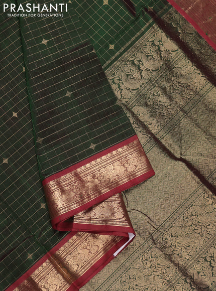 Green & Maroon Kanchipuram Silk Cotton - Checks