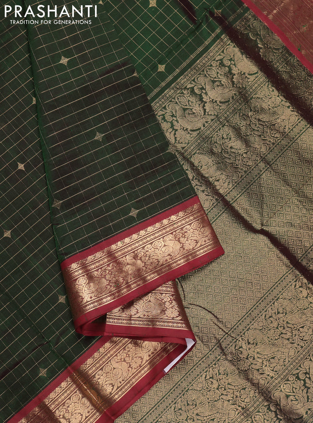 Green & Maroon Kanchipuram Silk Cotton - Checks