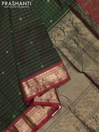Green & Maroon Kanchipuram Silk Cotton - Checks