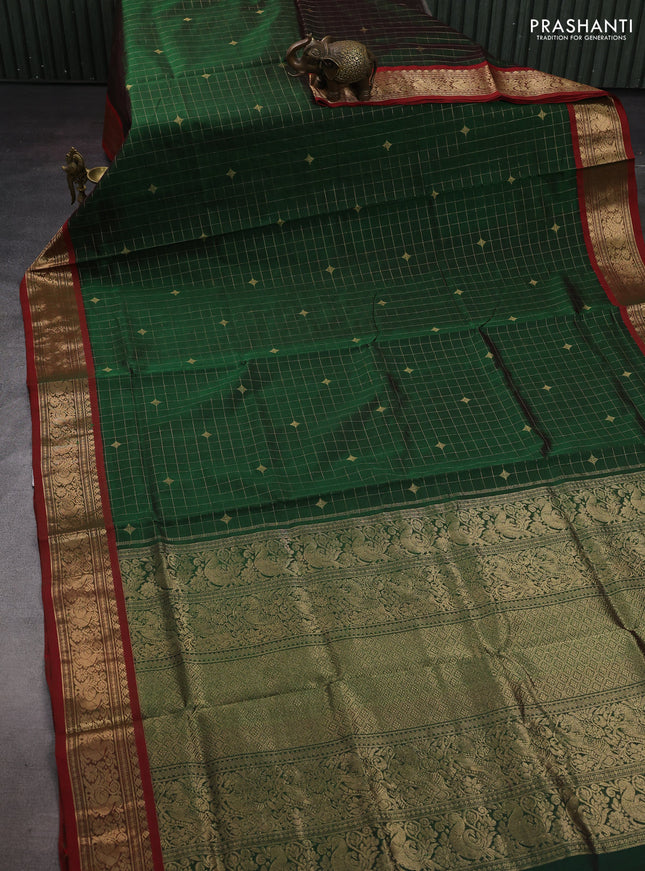 Green & Maroon Kanchipuram Silk Cotton - Checks