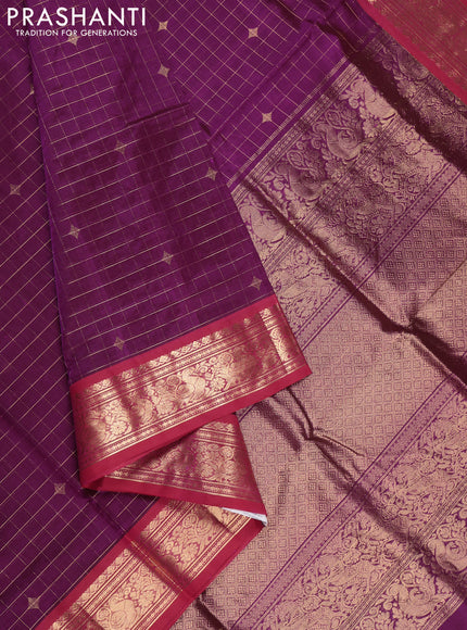 Purple & Pink Kanchipuram Silk Cotton - Checks