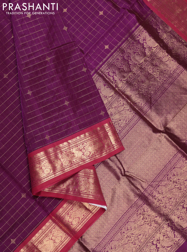 Purple & Pink Kanchipuram Silk Cotton - Checks