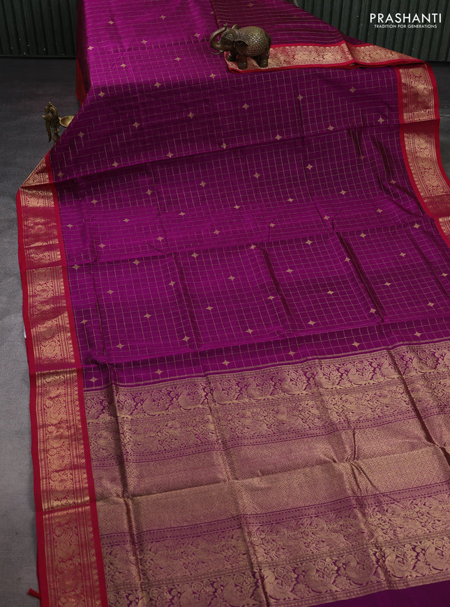 Purple & Pink Kanchipuram Silk Cotton - Checks