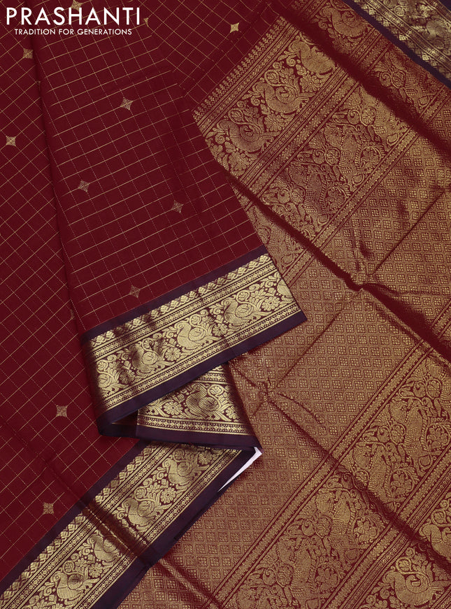 Red & Purple Kanchipuram Silk Cotton - Checks