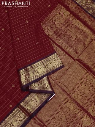 Red & Purple Kanchipuram Silk Cotton - Checks