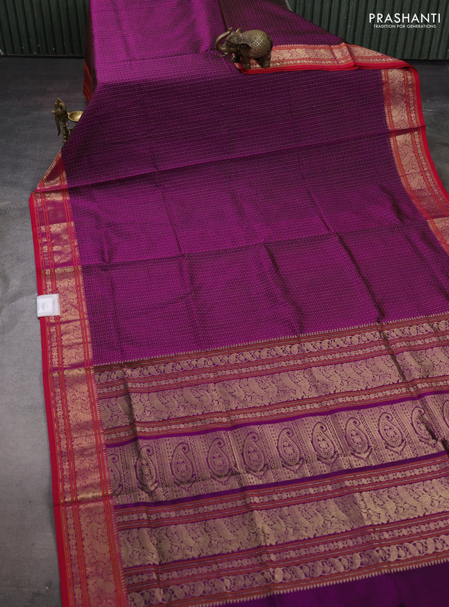 Purple & Pink Kanchipuram Silk Cotton - Laksha Deepam