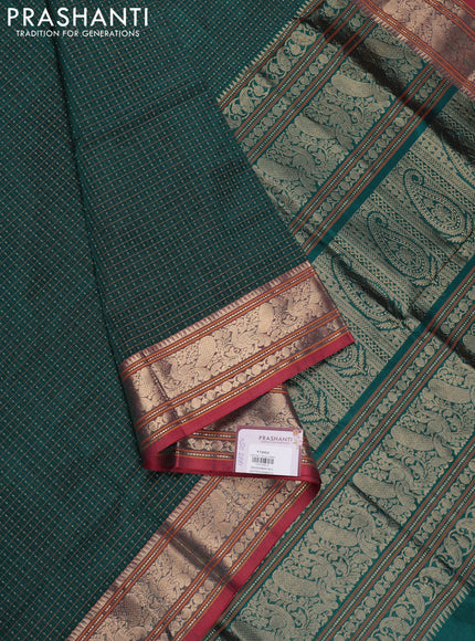 Peacock Green & Red Kanchipuram Silk Cotton - Laksha Deepam