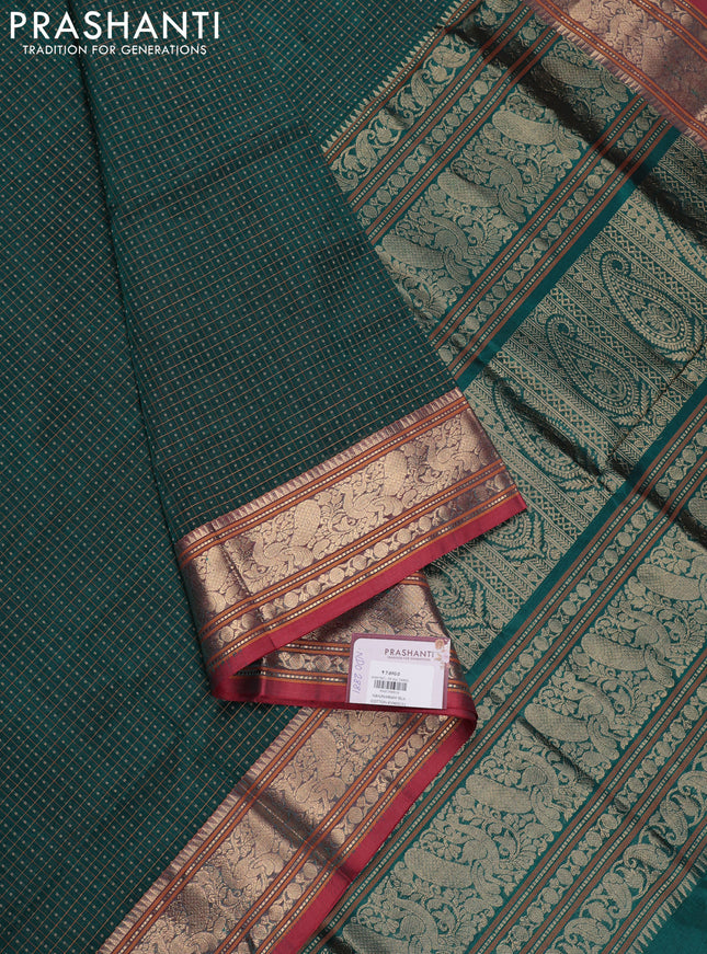 Peacock Green & Red Kanchipuram Silk Cotton - Laksha Deepam