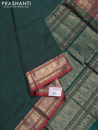 Peacock Green & Red Kanchipuram Silk Cotton - Laksha Deepam