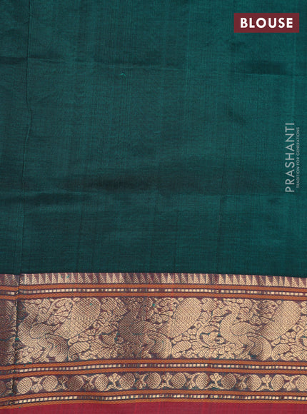 Peacock Green & Red Kanchipuram Silk Cotton - Laksha Deepam