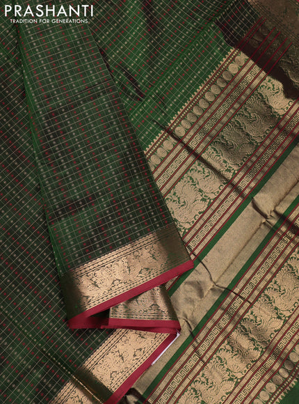 Green & Red Kanchipuram Silk Cotton - Checks