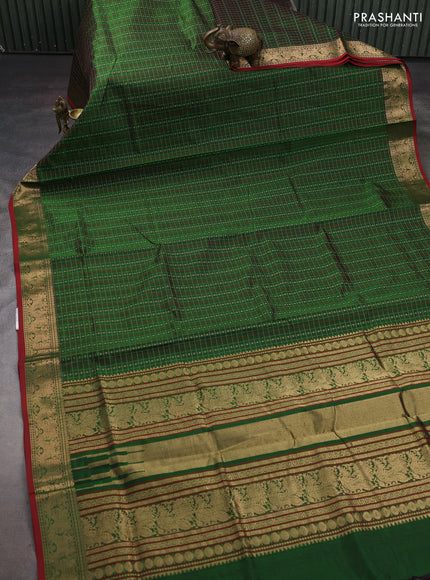 Green & Red Kanchipuram Silk Cotton - Checks