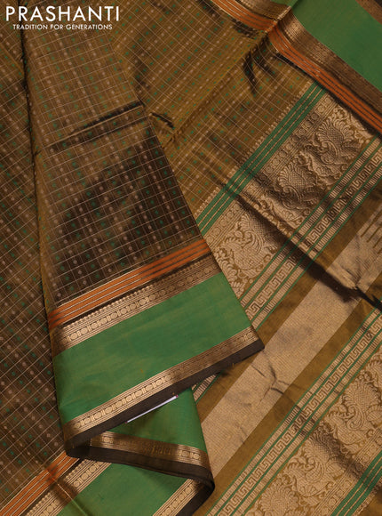 Mehendi Green & Green Kanchipuram Silk Cotton - Checks