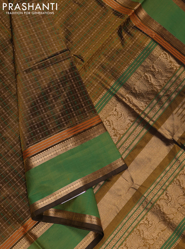 Mehendi Green & Green Kanchipuram Silk Cotton - Checks