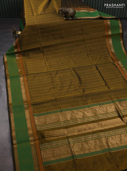 Mehendi Green & Green Kanchipuram Silk Cotton - Checks