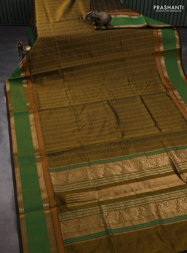 Mehendi Green & Green Kanchipuram Silk Cotton - Checks