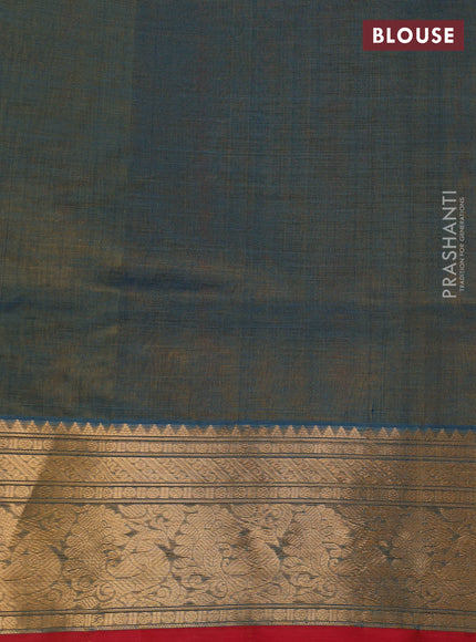 Peacock Blue & Red Kanchipuram Silk Cotton - Checks