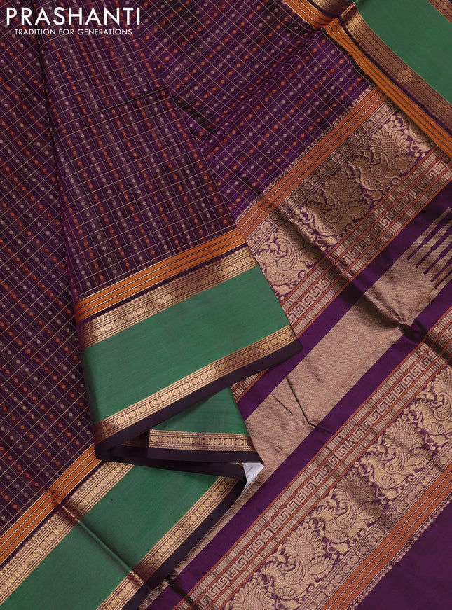 Purple & Green Kanchipuram Silk Cotton - Checks