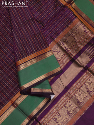 Purple & Green Kanchipuram Silk Cotton - Checks