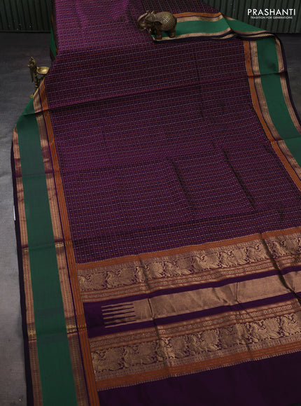 Purple & Green Kanchipuram Silk Cotton - Checks