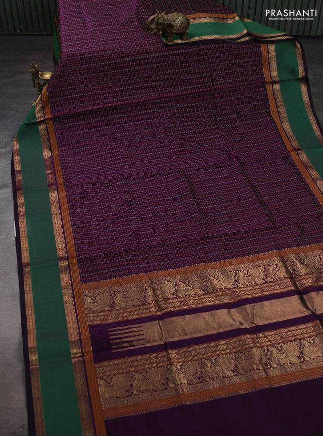 Purple & Green Kanchipuram Silk Cotton - Checks