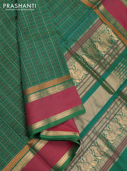 Green & Red Kanchipuram Silk Cotton - Checks