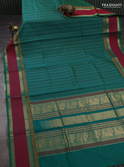 Green & Red Kanchipuram Silk Cotton - Checks