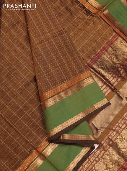 Mehendi Green & Green Kanchipuram Silk Cotton - Checks