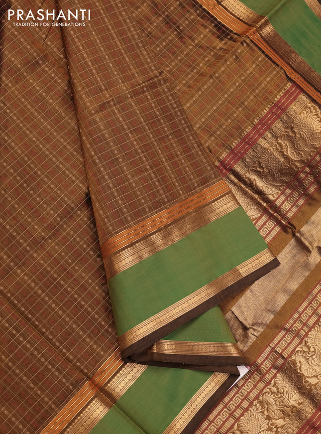 Mehendi Green & Green Kanchipuram Silk Cotton - Checks