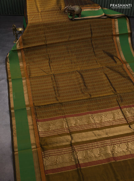 Mehendi Green & Green Kanchipuram Silk Cotton - Checks