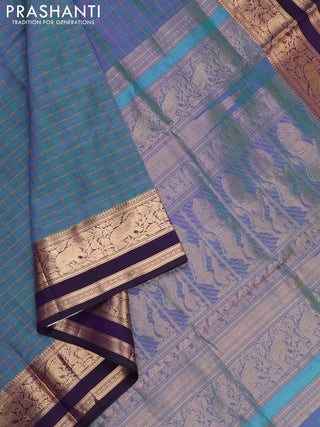 Teal Green & Purple Kanchipuram Silk Cotton - Checks