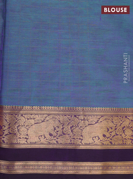 Teal Green & Purple Kanchipuram Silk Cotton - Checks
