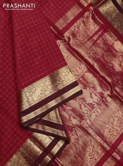Red & Maroon Kanchipuram Silk Cotton - Checks