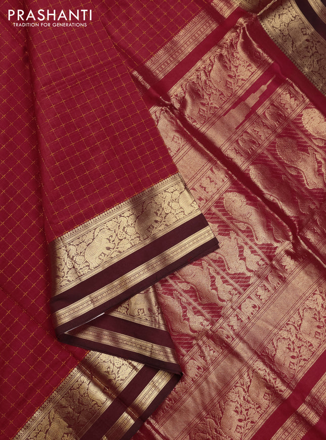 Red & Maroon Kanchipuram Silk Cotton - Checks