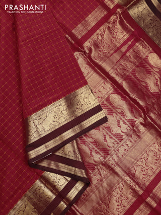 Red & Maroon Kanchipuram Silk Cotton - Checks