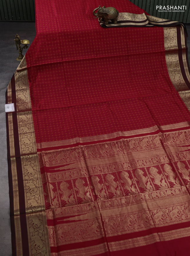 Red & Maroon Kanchipuram Silk Cotton - Checks