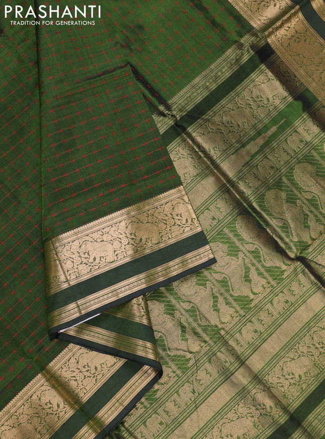 Sap Green Kanchipuram Silk Cotton - Checks