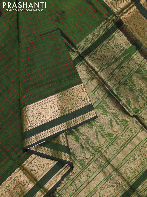 Sap Green Kanchipuram Silk Cotton - Checks