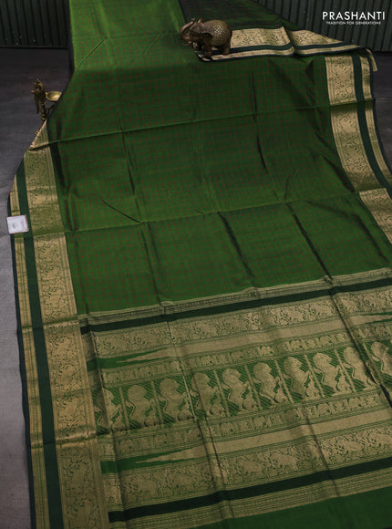 Sap Green Kanchipuram Silk Cotton - Checks