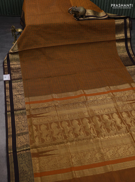 Mustard Yellow & Coffee Brown Kanchipuram Silk Cotton - Checks