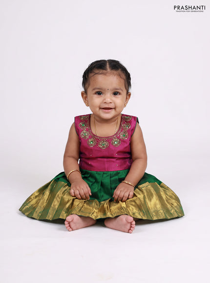 Magenta Pink & Green Silk Frock