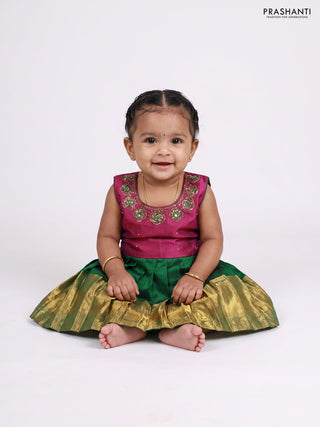 Magenta Pink & Green Silk Frock