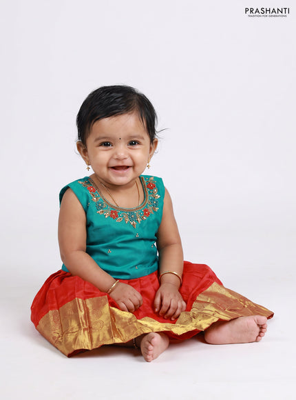 Teal Green & Orange Silk Frock