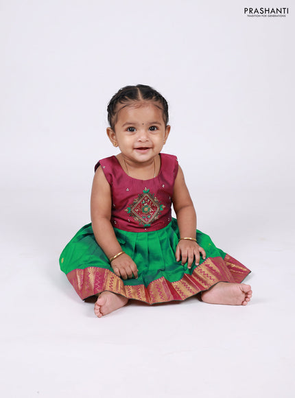 Magenta Pink & Green Silk Frock