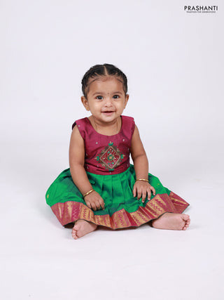 Magenta Pink & Green Silk Frock