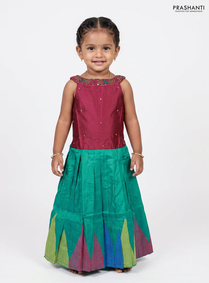 Magenta Pink & Teal Green Silk Frock