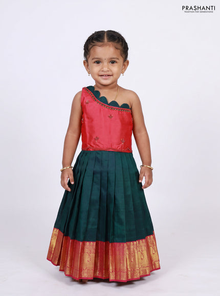 Pink & Peacock Green Silk Frock