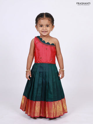 Pink & Peacock Green Silk Frock
