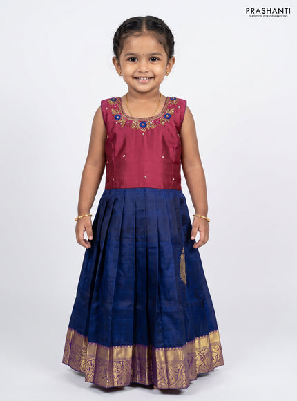 Magenta Pink & Navy Blue Silk Frock