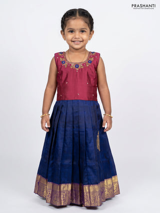 Magenta Pink & Navy Blue Silk Frock